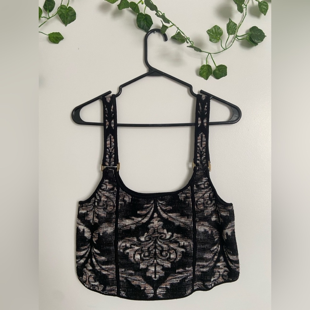 Anthropologie Tapestry Damask Knit Cropped Tank Top Sweater Vest Boho Sz Large